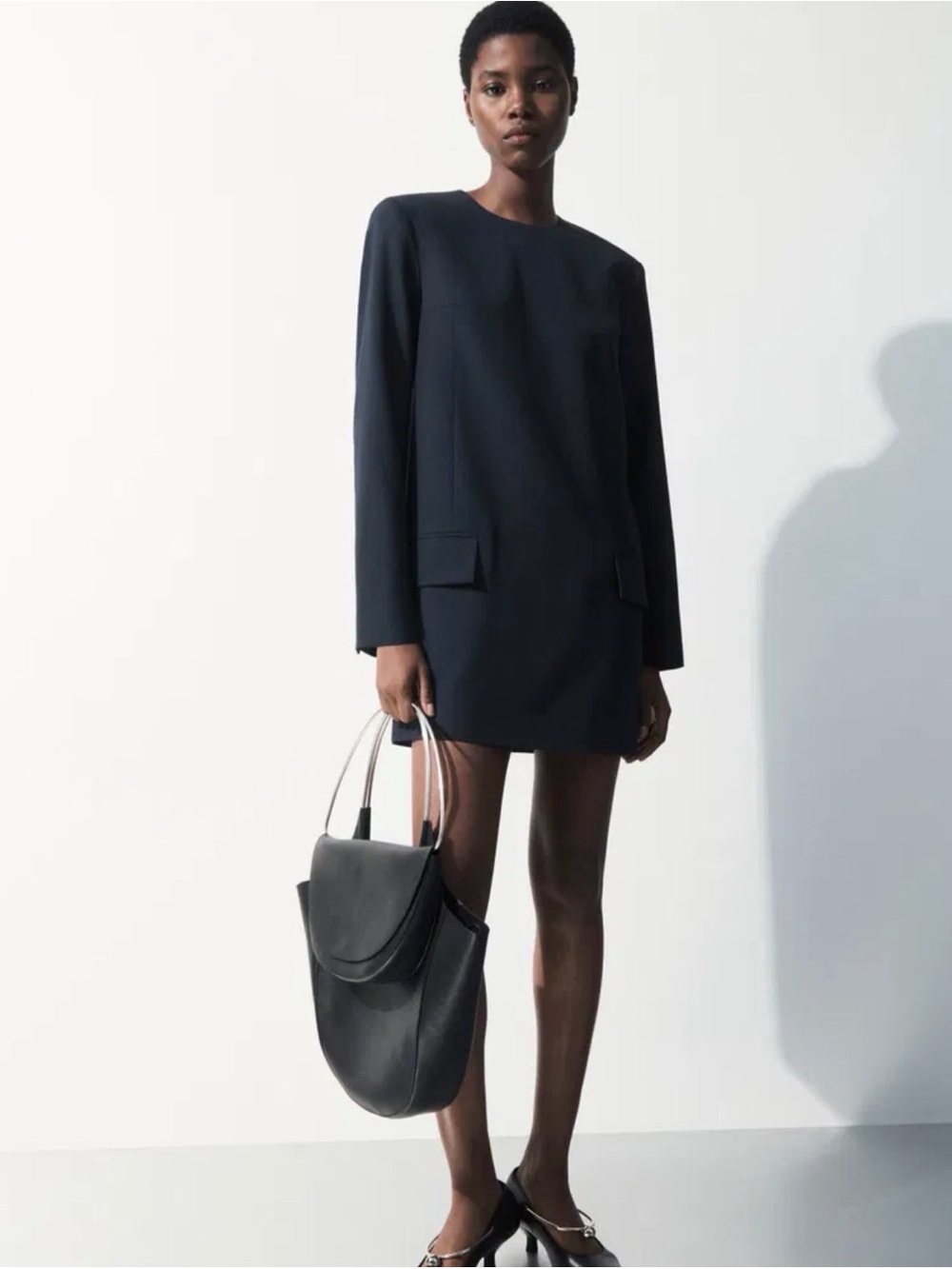 COS Tailored Wool Mini Dress Blue Blazer Shift Scandi Minimalist Clean Girl 12